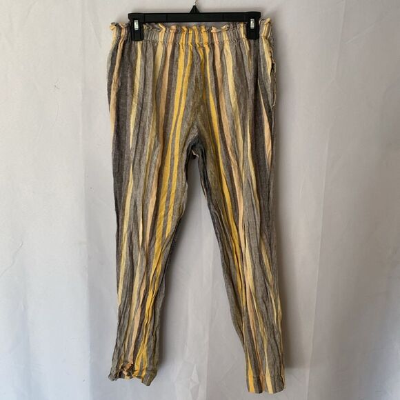 Beachlunchlounge Tie Front Yellow and Grey Pants M - Picture 5 of 7